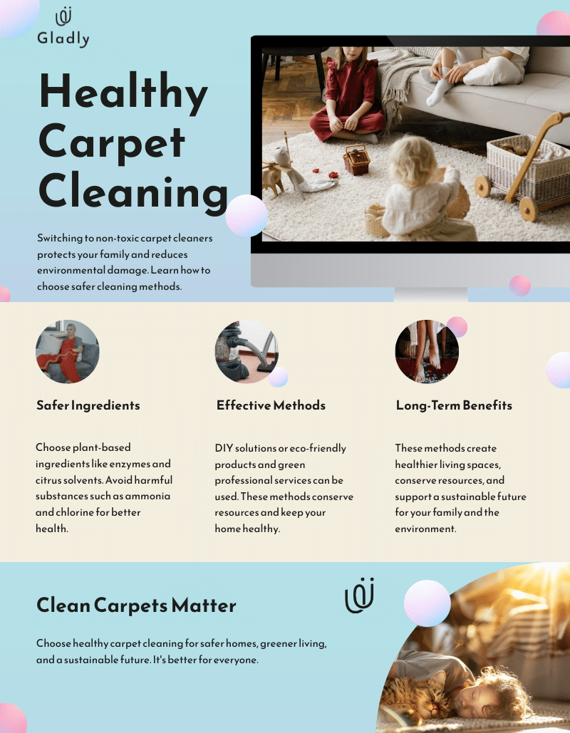 Infographic on healthy home carpet cleaning with safer ingredients, eco-friendly methods, and long-term benefits.