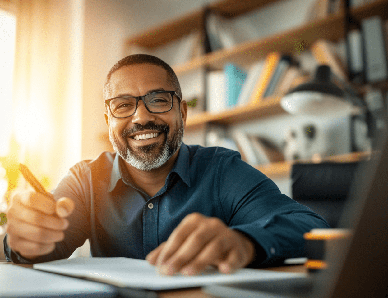 Face Your Shadows Transform Avoidance into Lasting Courage Man smiling confidently while writing, overcoming avoidance through action