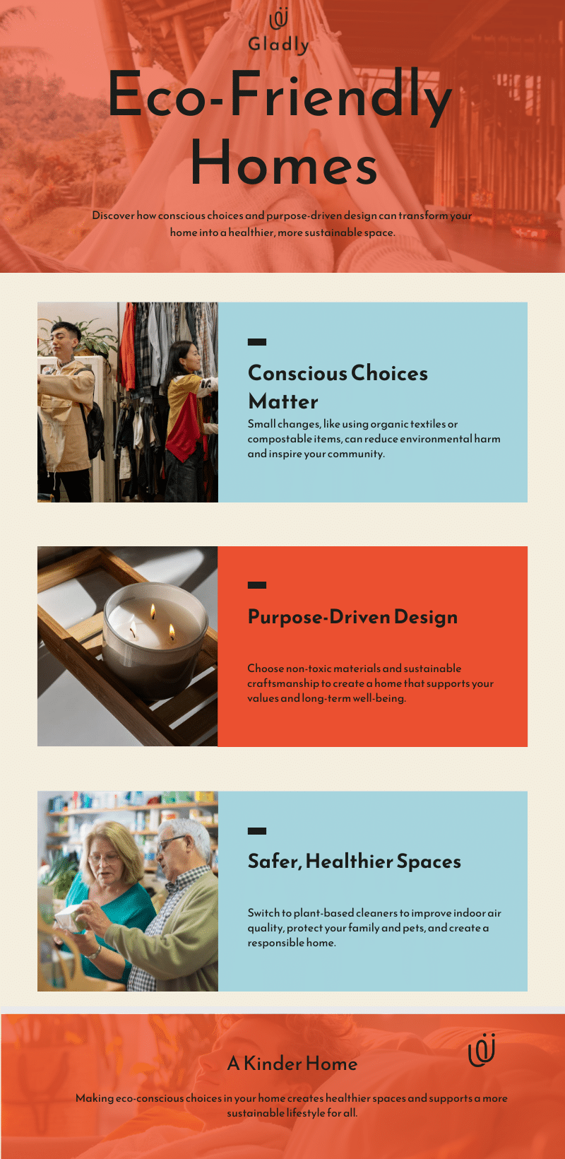 Home items that give back infographic header with hammock and eco-friendly theme.