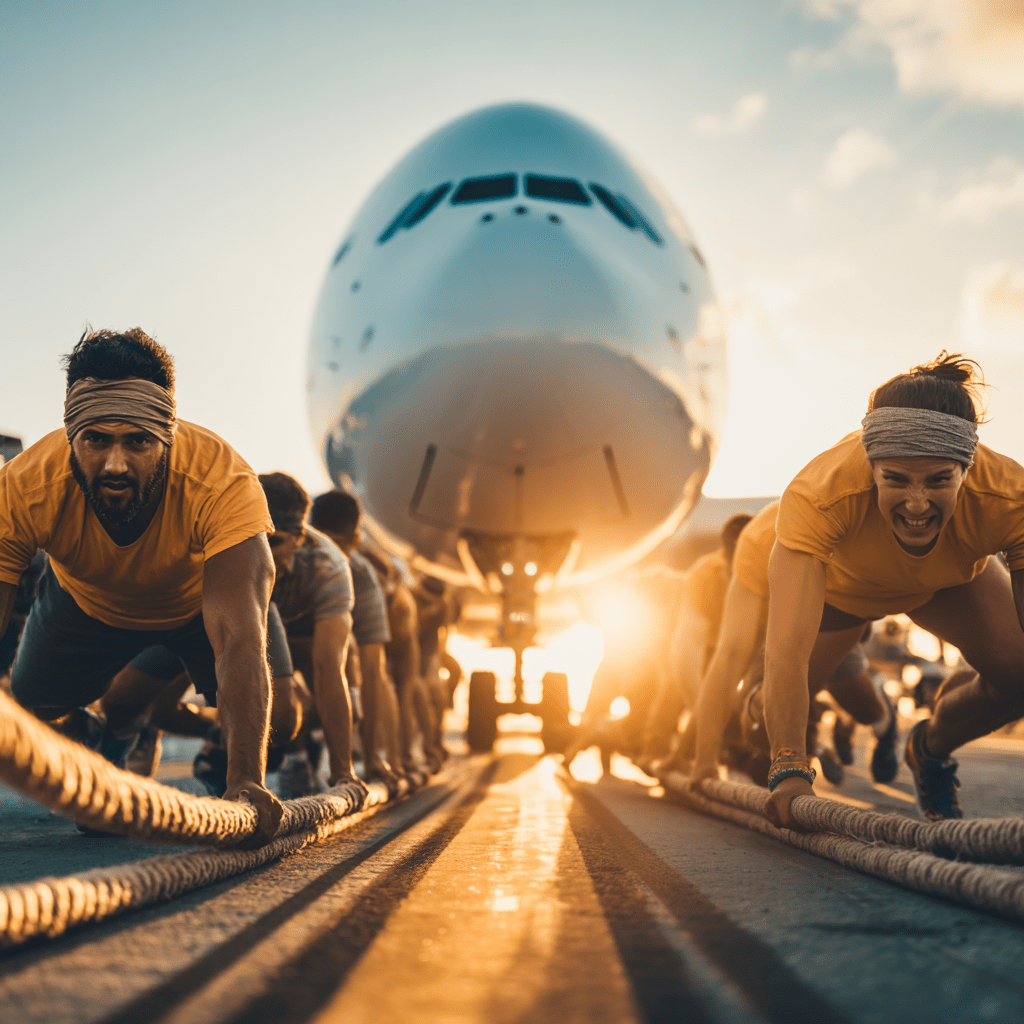 Pulling Planes and Building Partnerships_ Why Resilience Matters More Than Hype-cv Team pulls airplane together — resilience and partnerships.