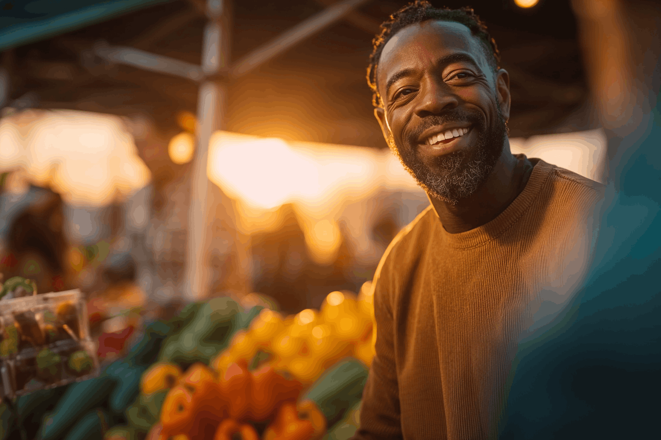 Why Do So Many Healthy_ Snacks Miss the Point-cv Man shopping for fresh produce, choosing healthy snacks.