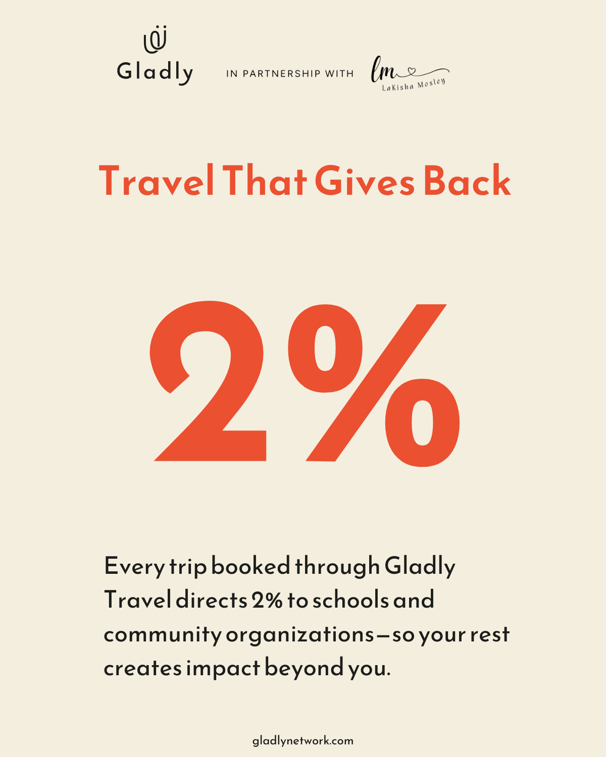 Soft reset travel booking with 2% supporting schools and communities through Gladly Travel.
